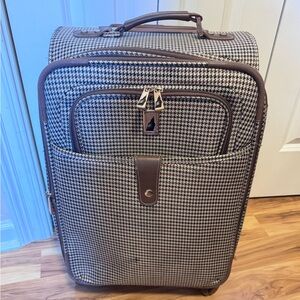London Fog 22" Carry On Spinner Luggage 360 Wheels Expandable Brown Houndstooth